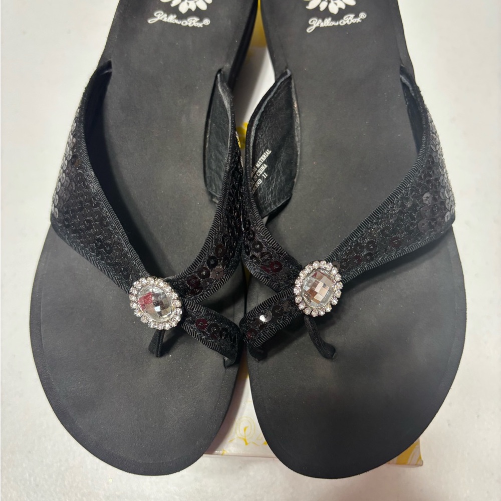 Yellow Box Black Sequin Sandals